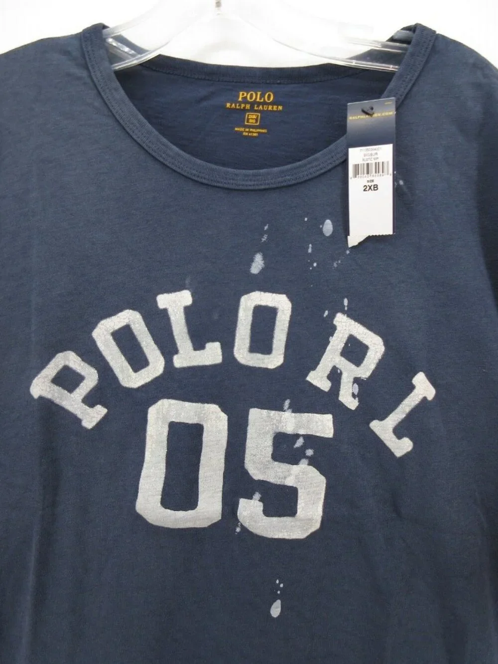 Polo Ralph Lauren Shirt 2XB Big Navy Spell Out Graphic Paint Splatter